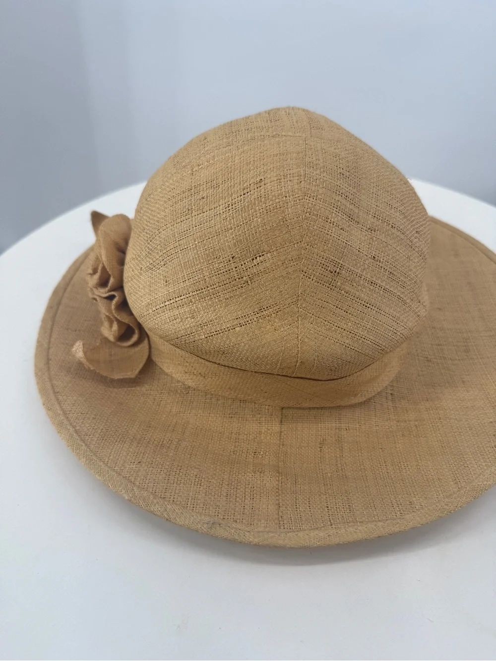Vintage Lord & Taylor Florette Wide Brim Natural Paper Straw Floral Womens Hat